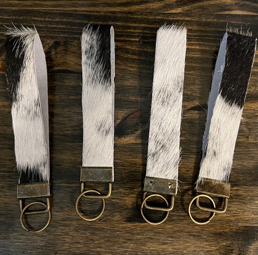 Black and White Hair on Hide Keyfob Keychain