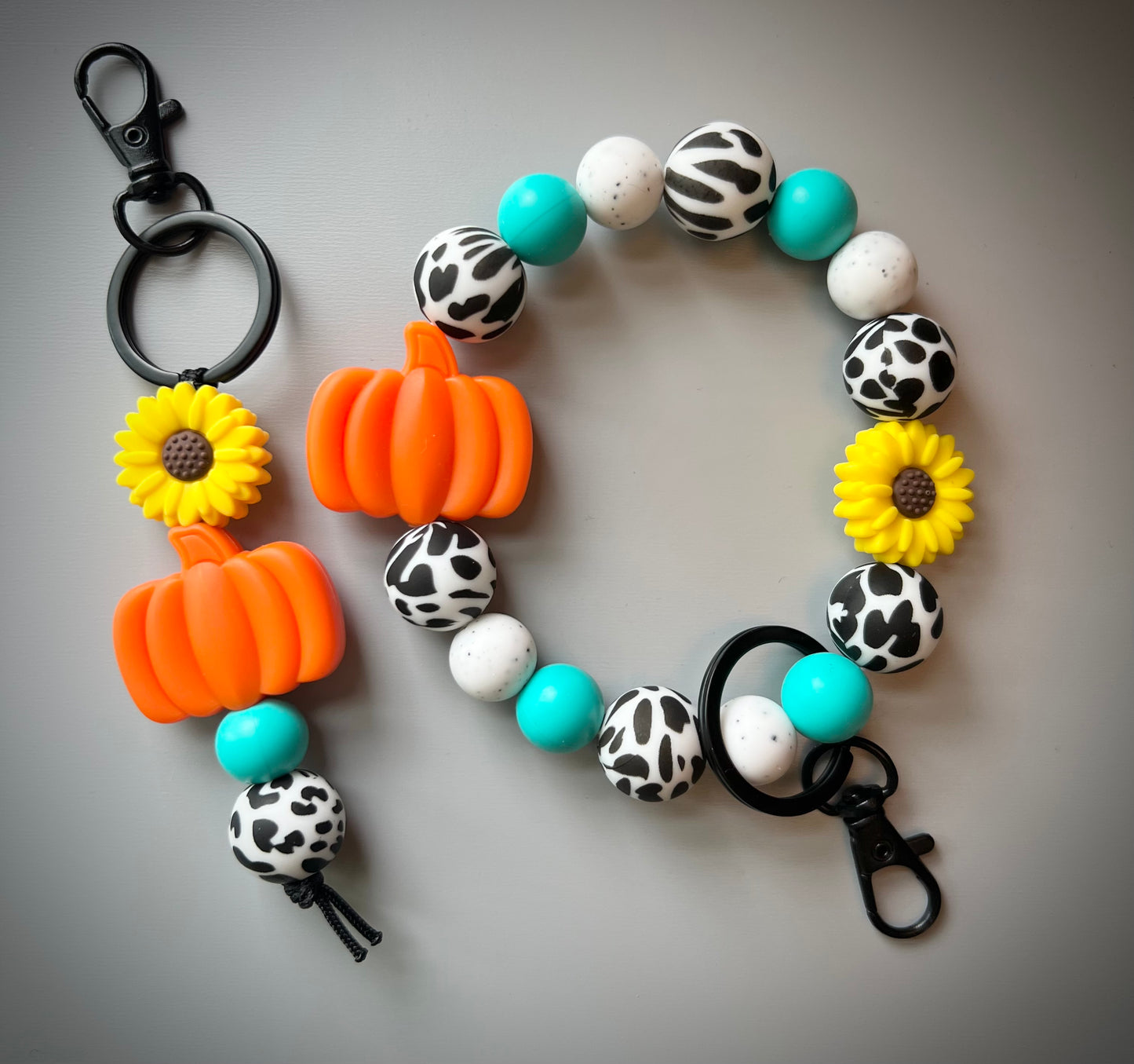 Black Cow Print Pumpkin Keychain Set