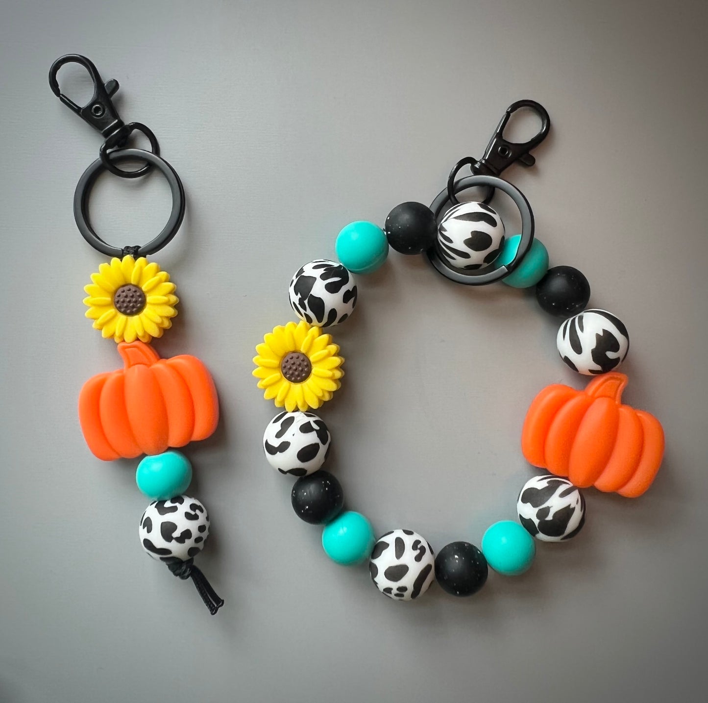 Black Cow Print Pumpkin Keychain Set