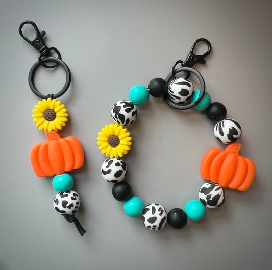Black Cow Print Pumpkin Keychain Set