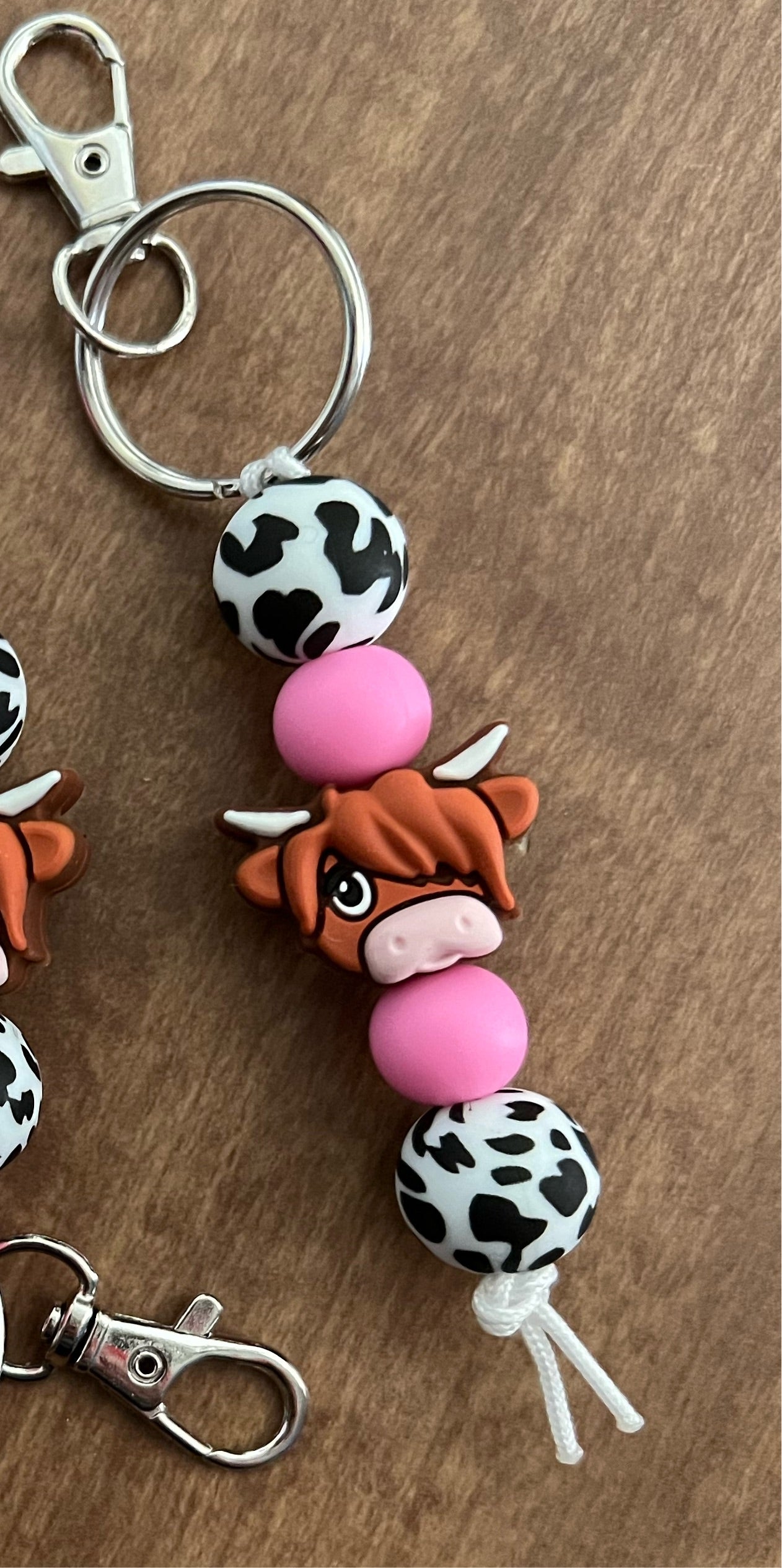 B&W Cow Print Highland Cow Keychain