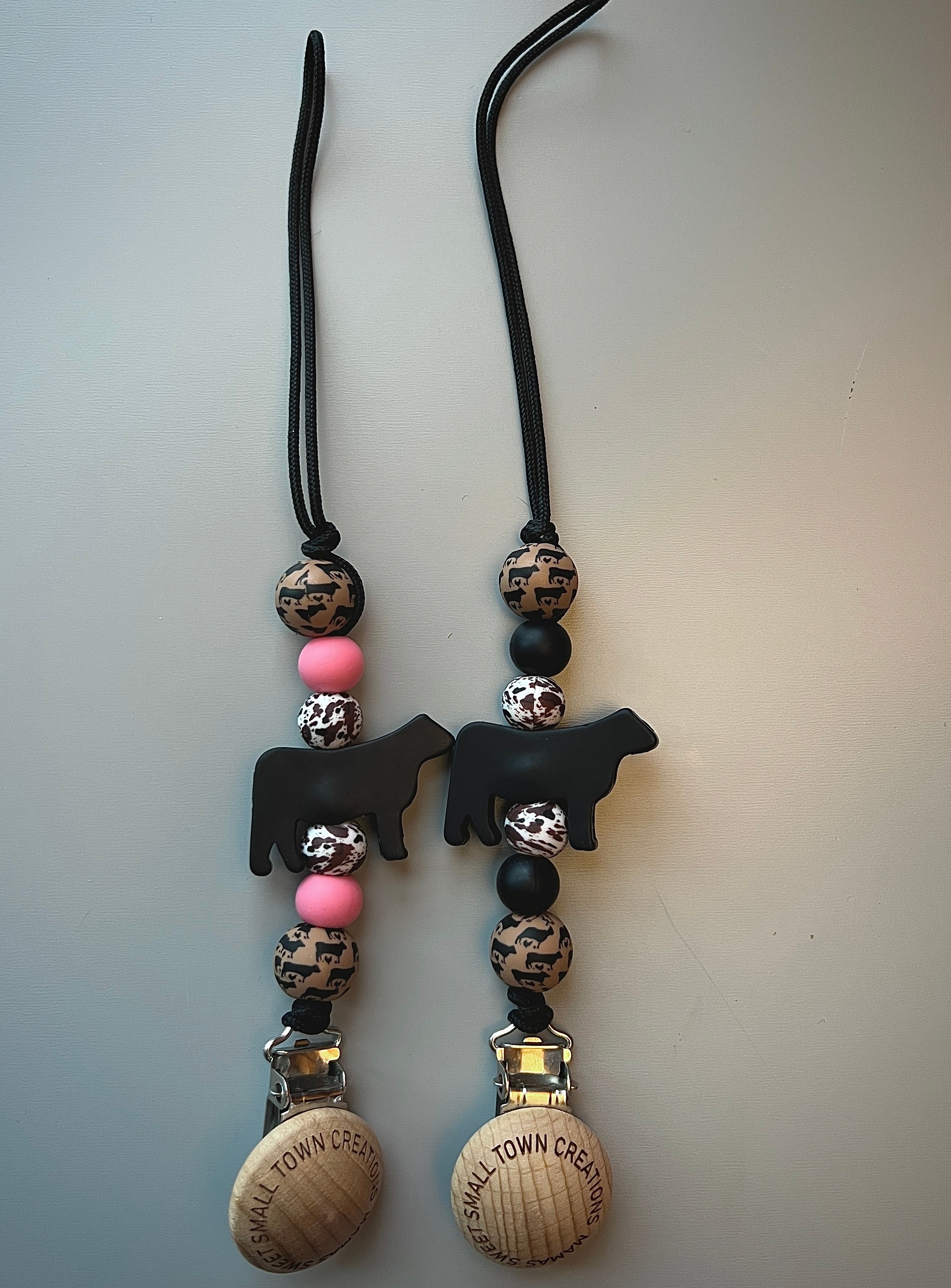 Black Cow Pacifier Holder Mama's Sweet Small Town Creations