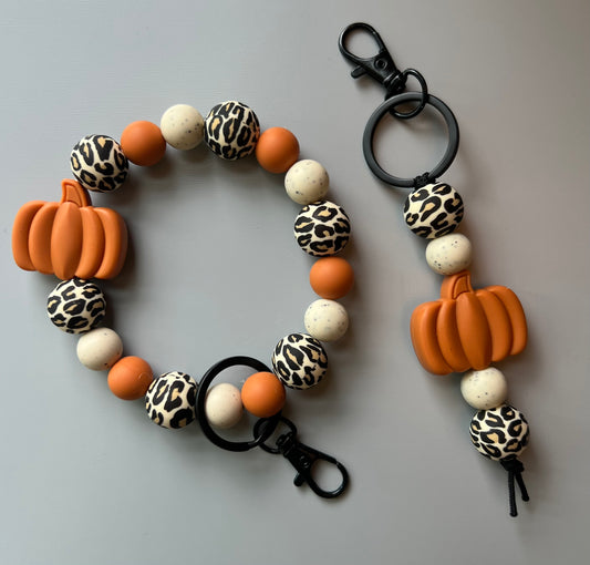 Cheetah Print Pumpkin Keychain Set