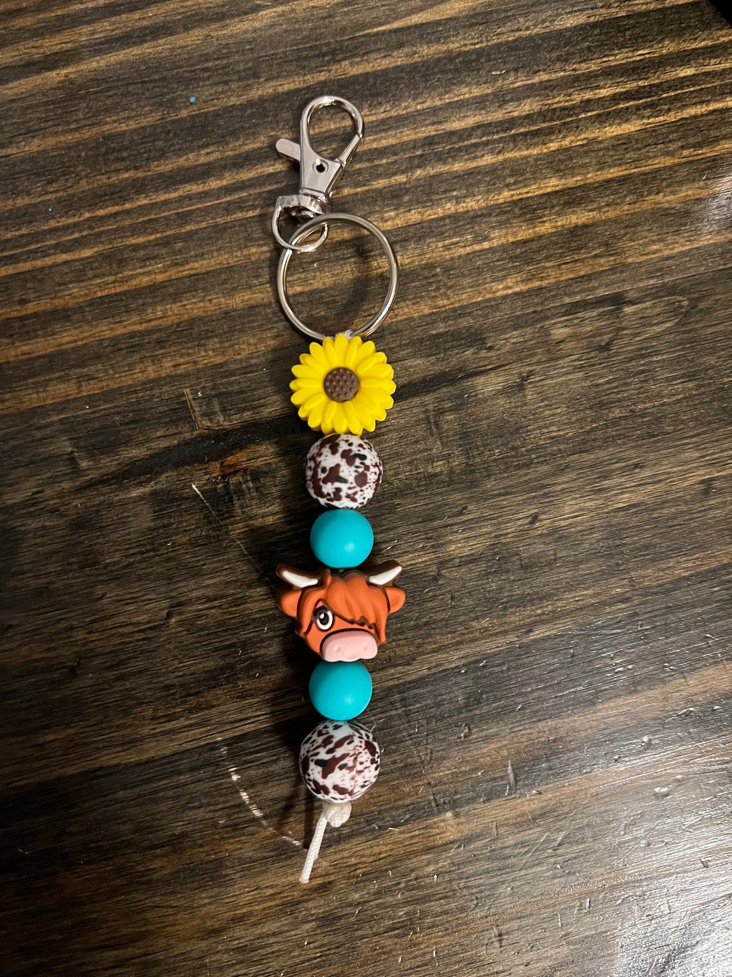 Sunflower Highland Cow Keychain