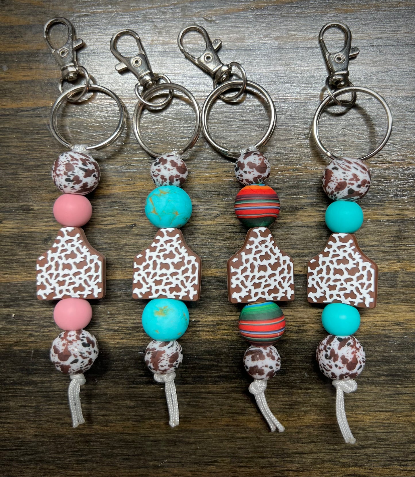 Cow Print Ear Tag Keychain