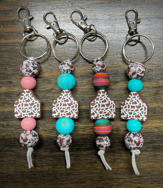 Cow Print Ear Tag Keychain