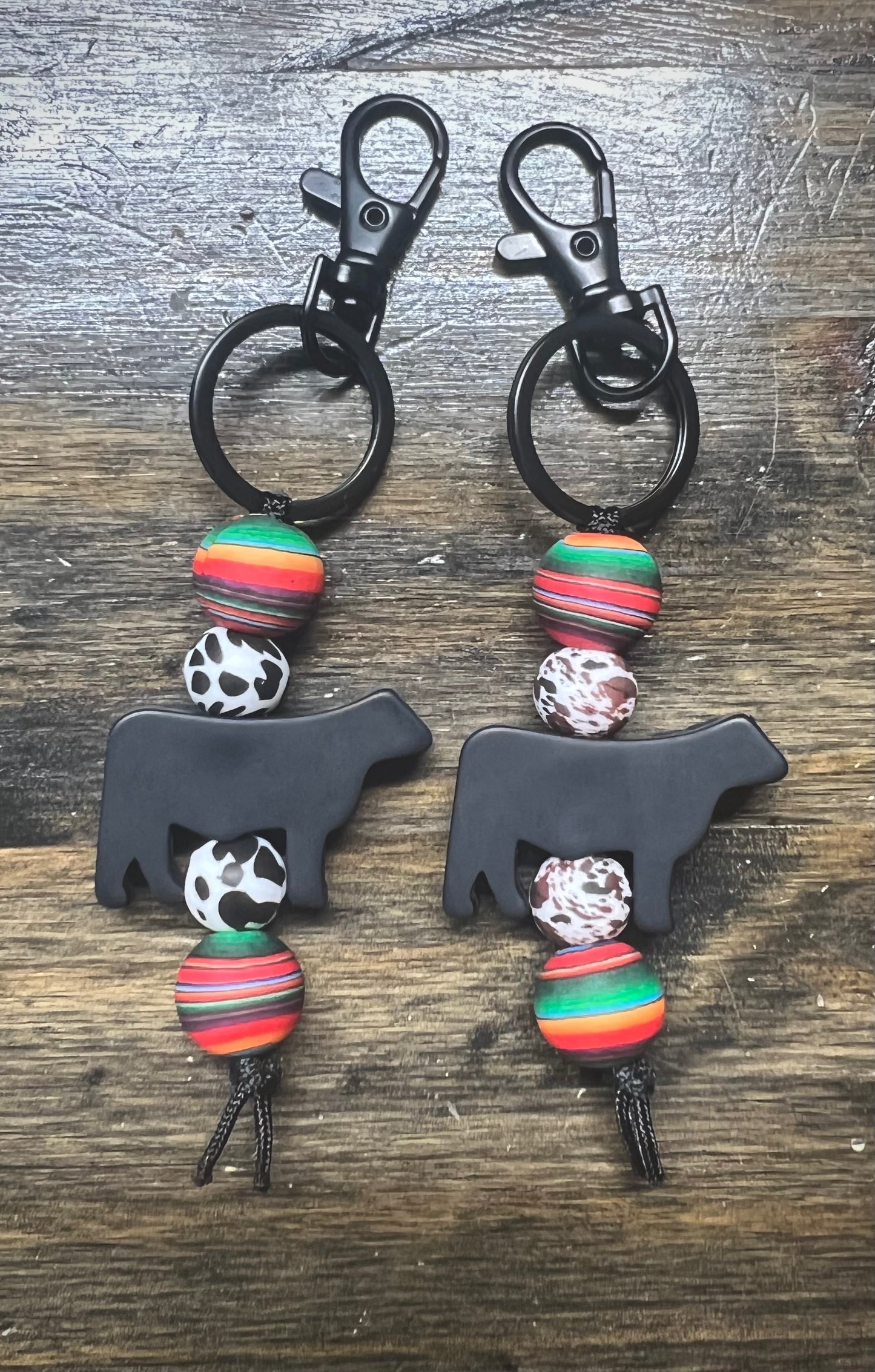 Serape Cow Print Black Steer Keychain