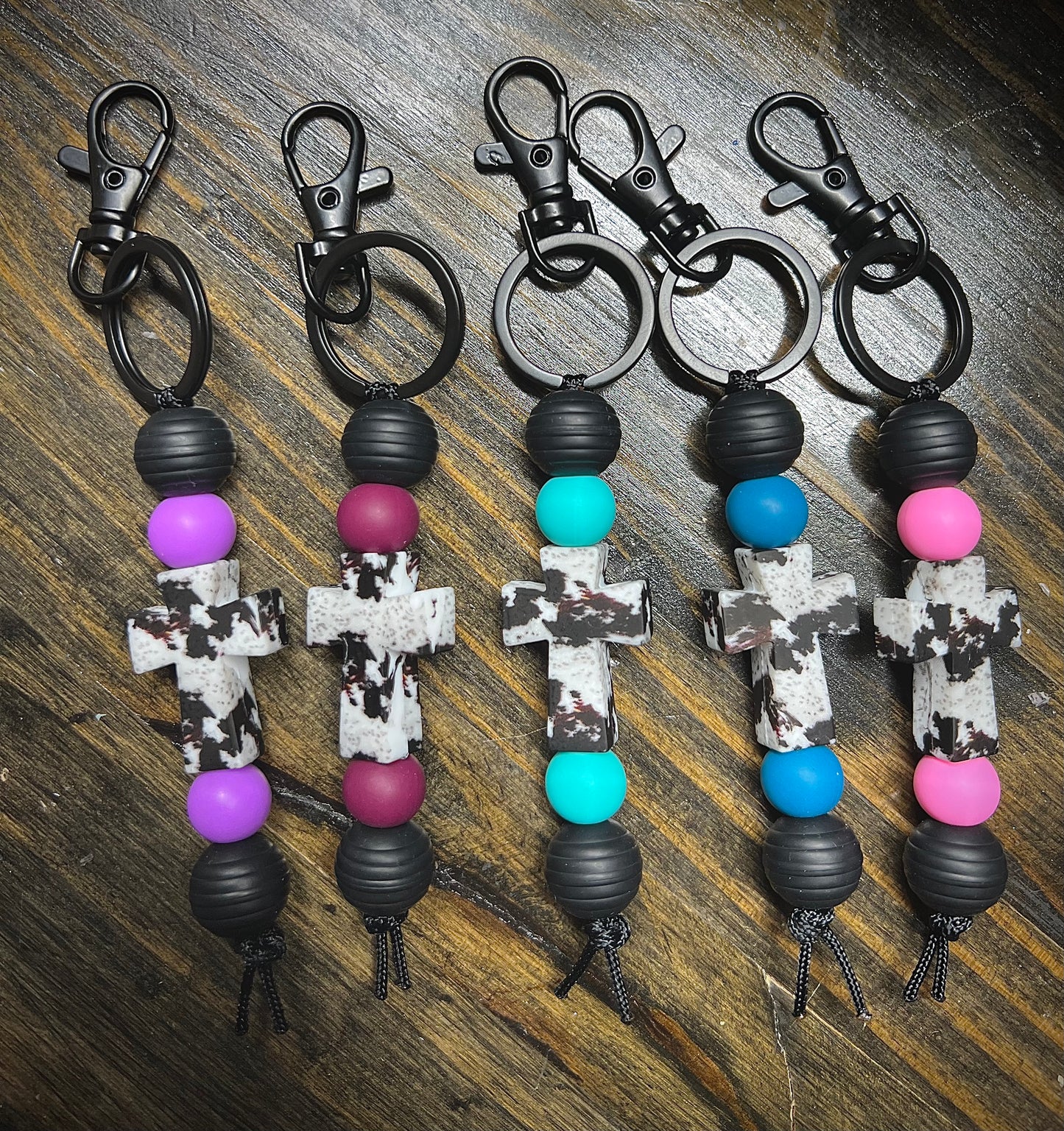 Cowhide Cross Keychain