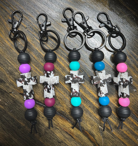 Cowhide Cross Keychain