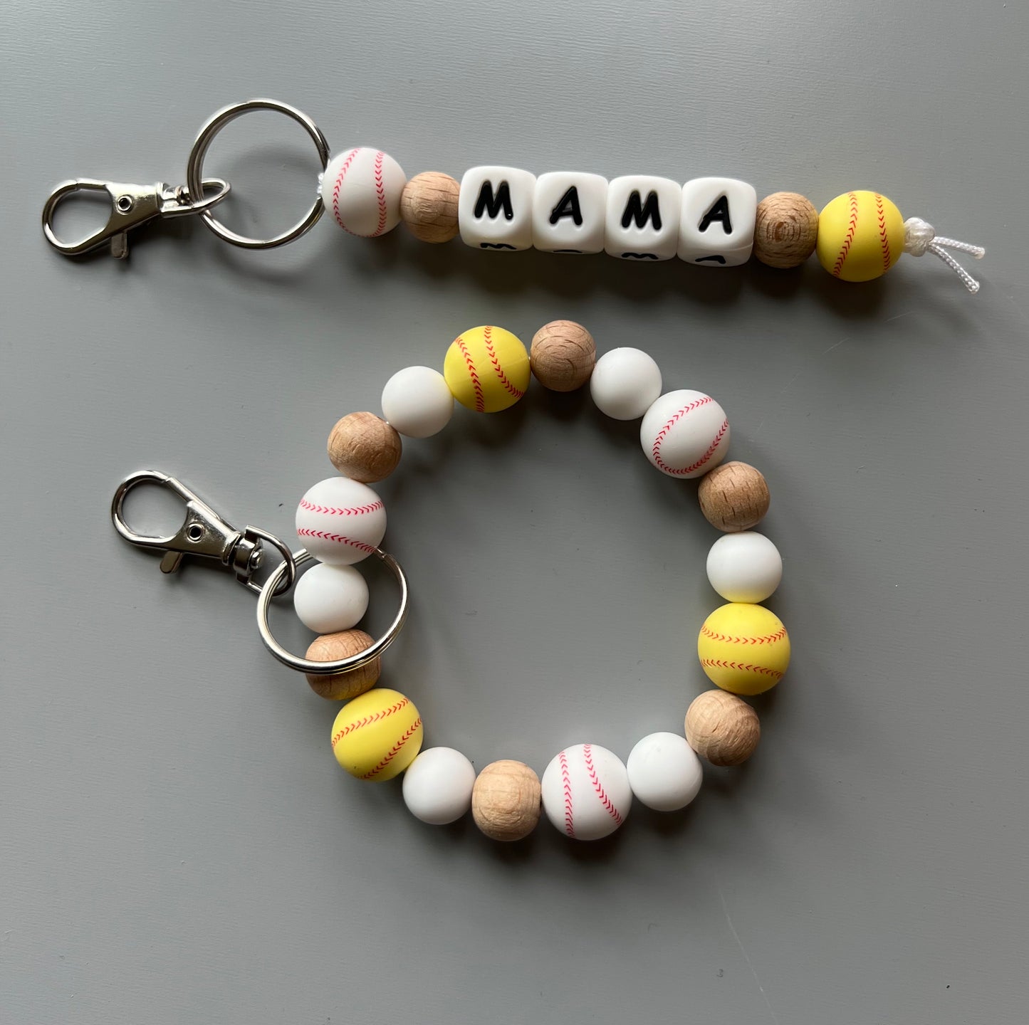 Mama of both Baseball and Softball Keychain Set