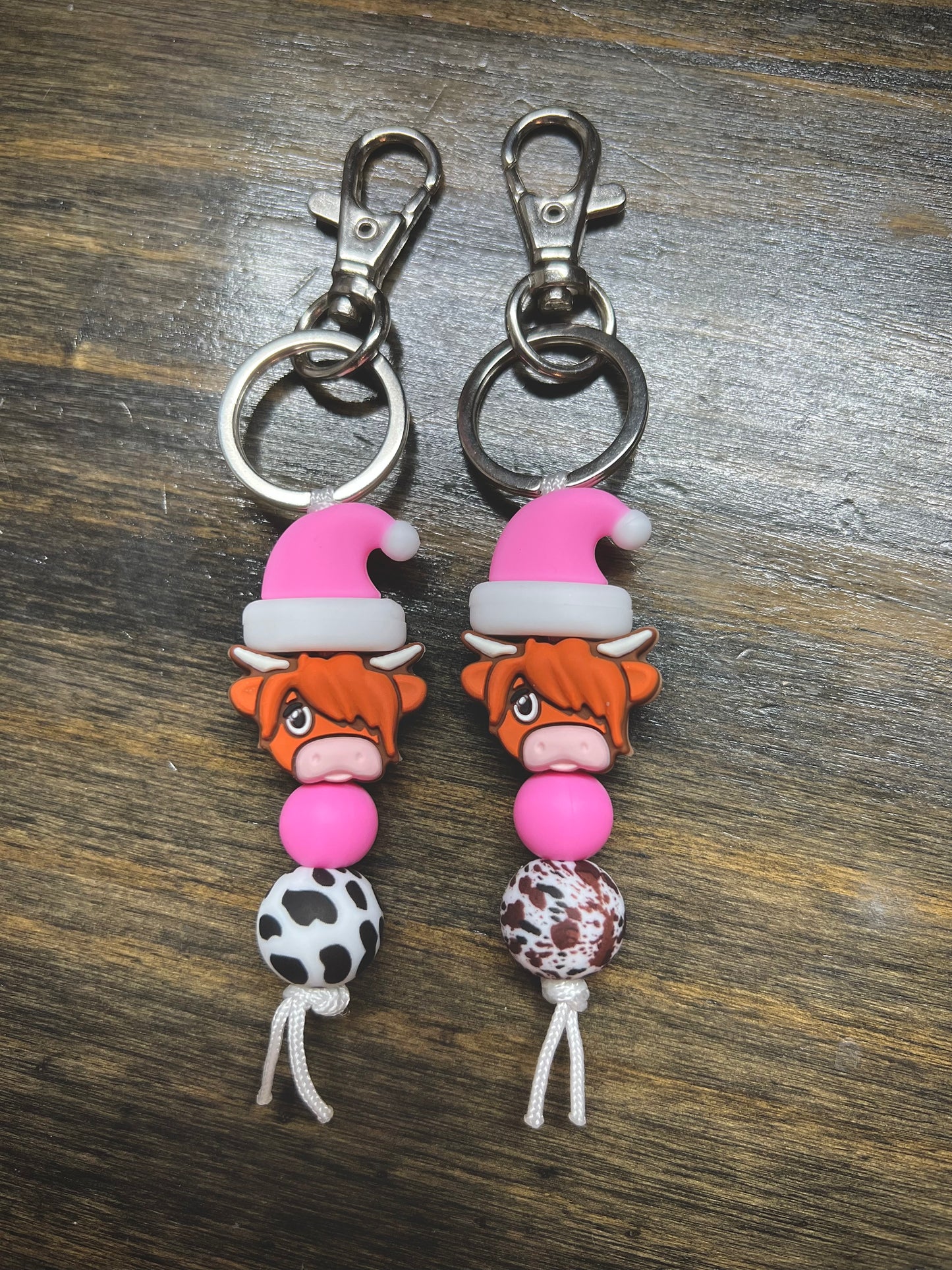 Pink Santa Hat Highland Keychain