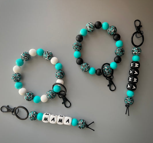 Western Cow Print Mama Keychain Set