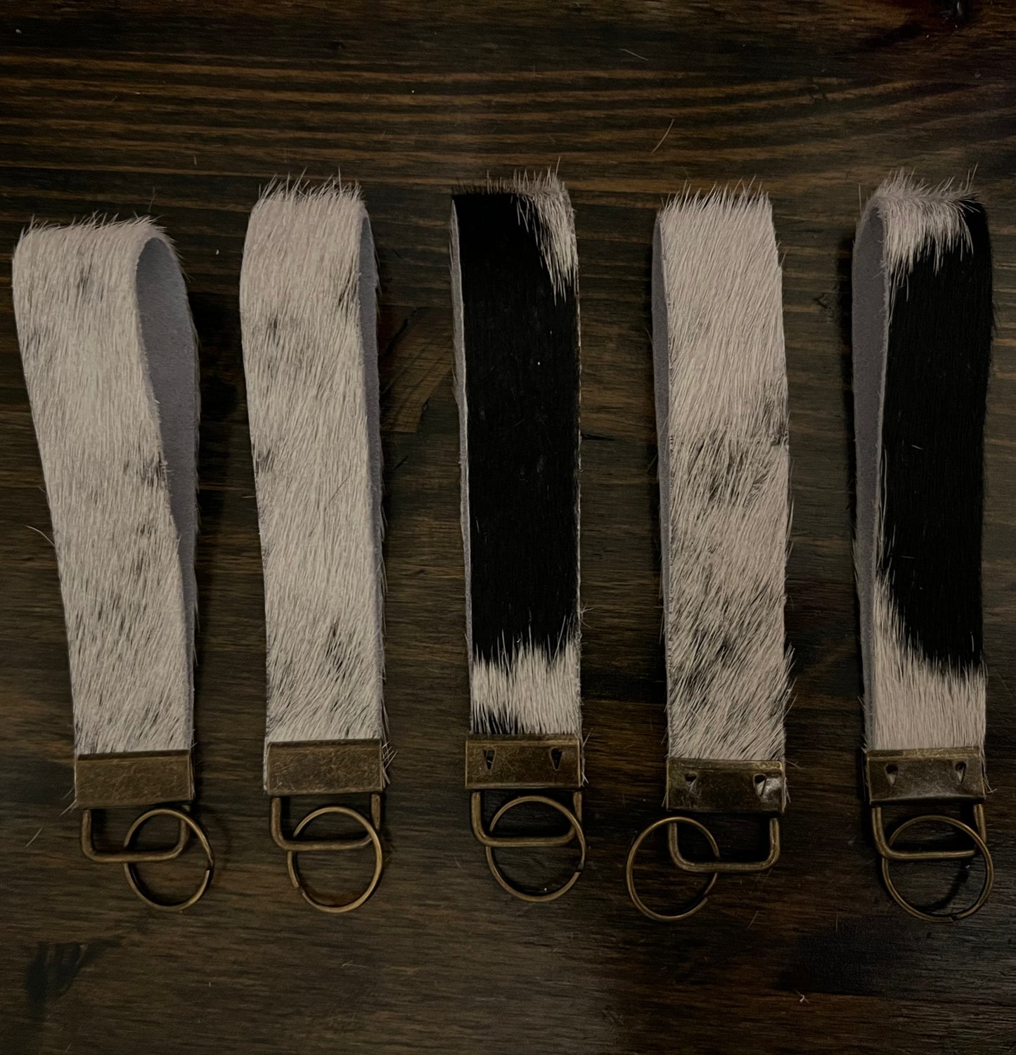 Black and White Hair on Hide Keyfob Keychain