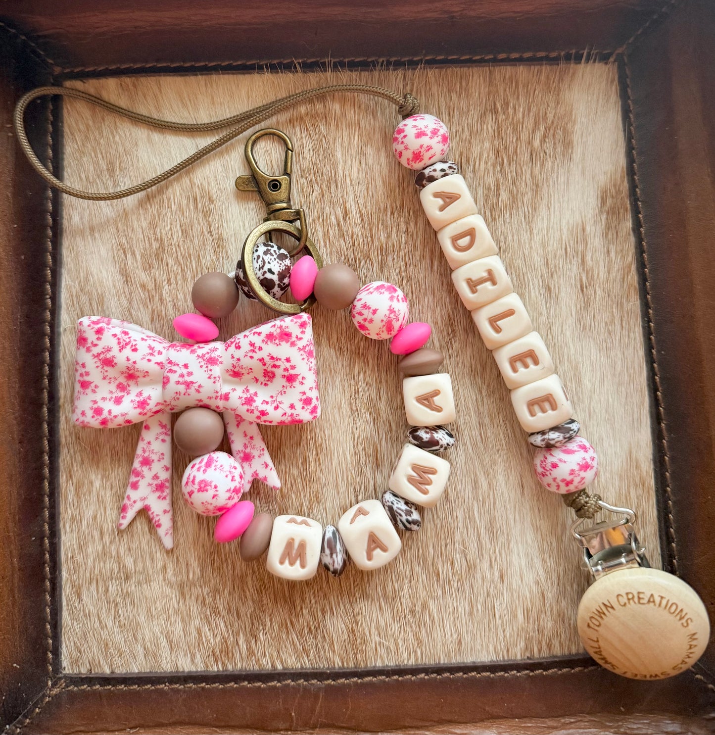 Hot Pink Floral Brown Cowhide Mama & Me