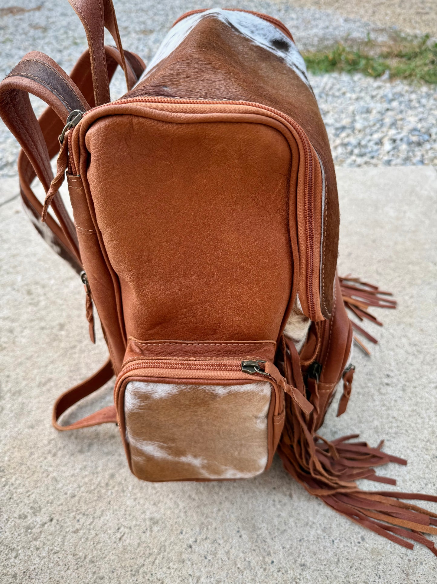 Brown Leather Cowhide Backpack / Diaper Bag