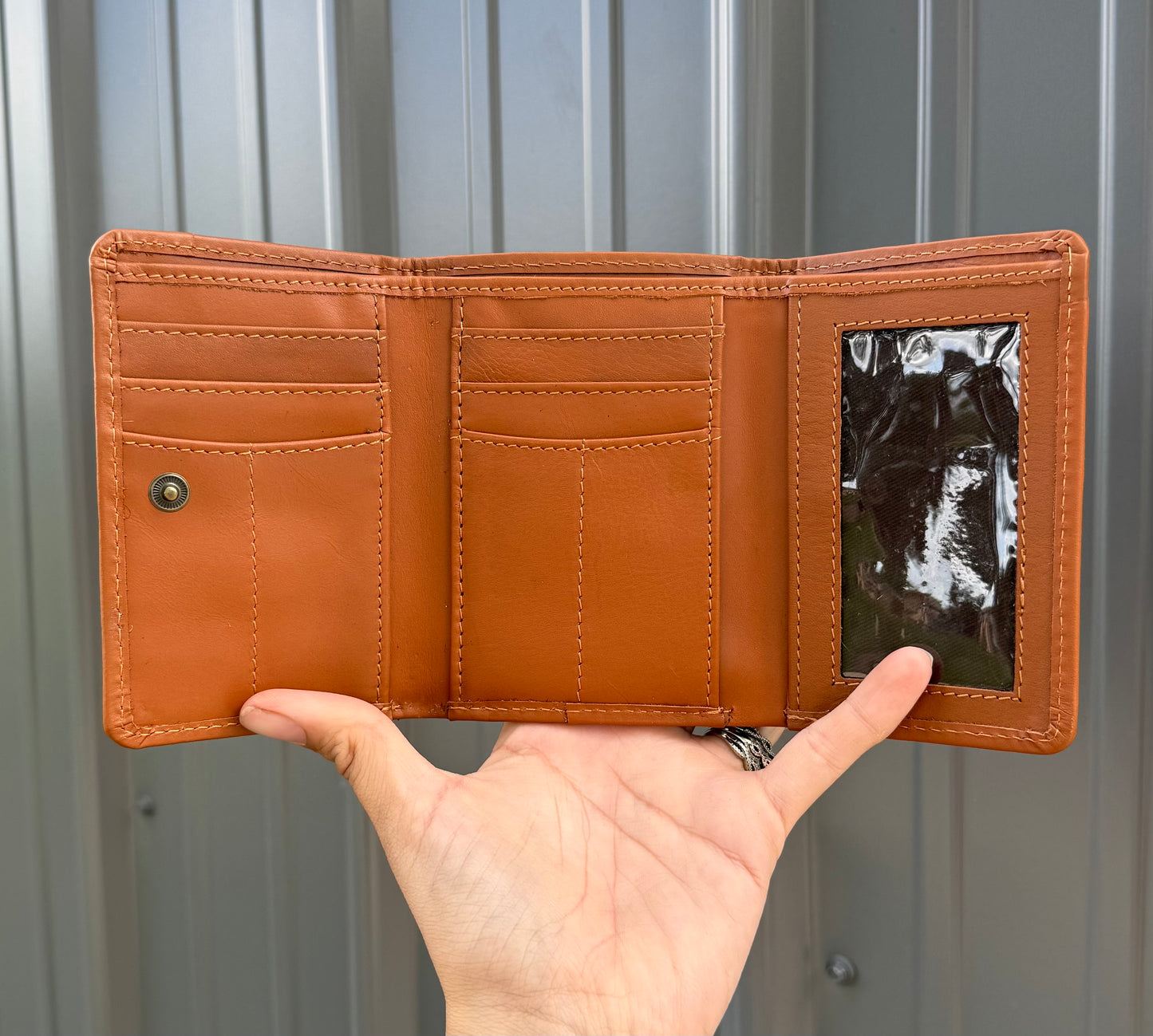 Diamond Stitch Genuine Cowhide Tri Fold Women’s or Men’s Wallet