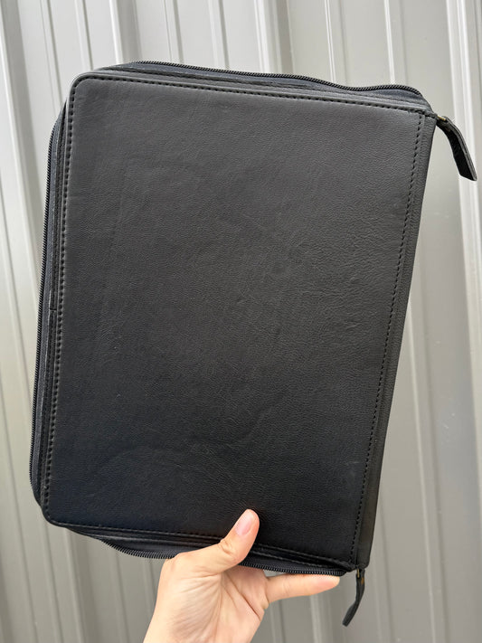 Black Tooled Leather Binder Planner Tooled Leather Cowhide with Crossbody Strap
