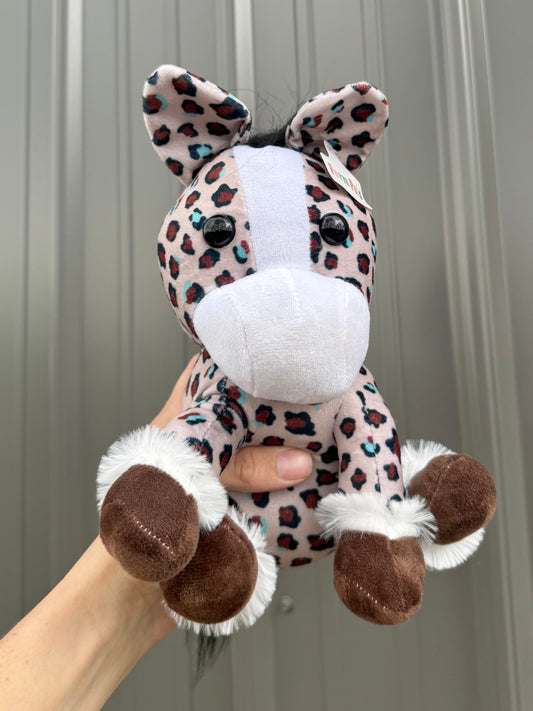 Beige Cheetah with Turquoise Sitting Horse Plushie