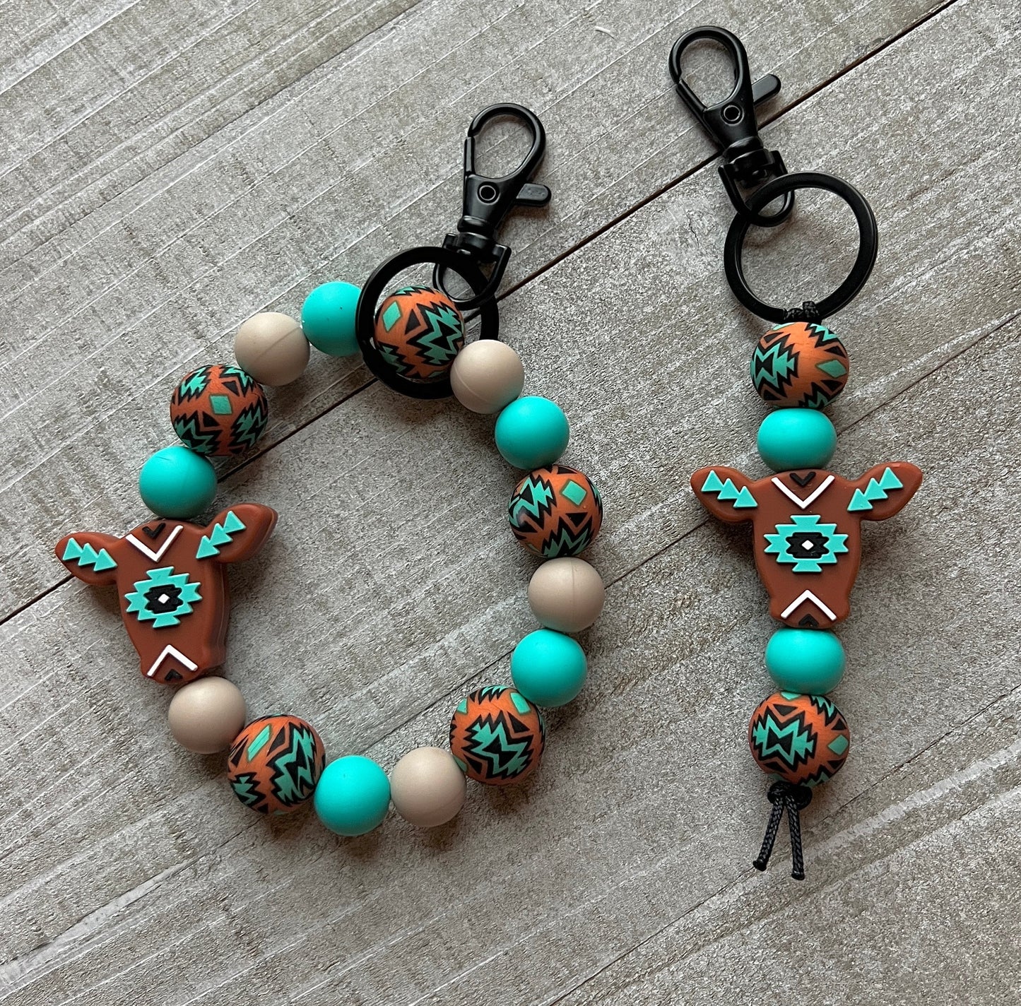 Rust Aztec Turquoise Keychain Set