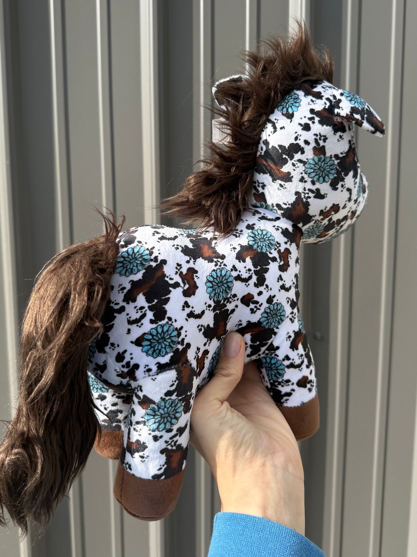 Medium Brown Cowhide Turquoise Concho Horse Plushie