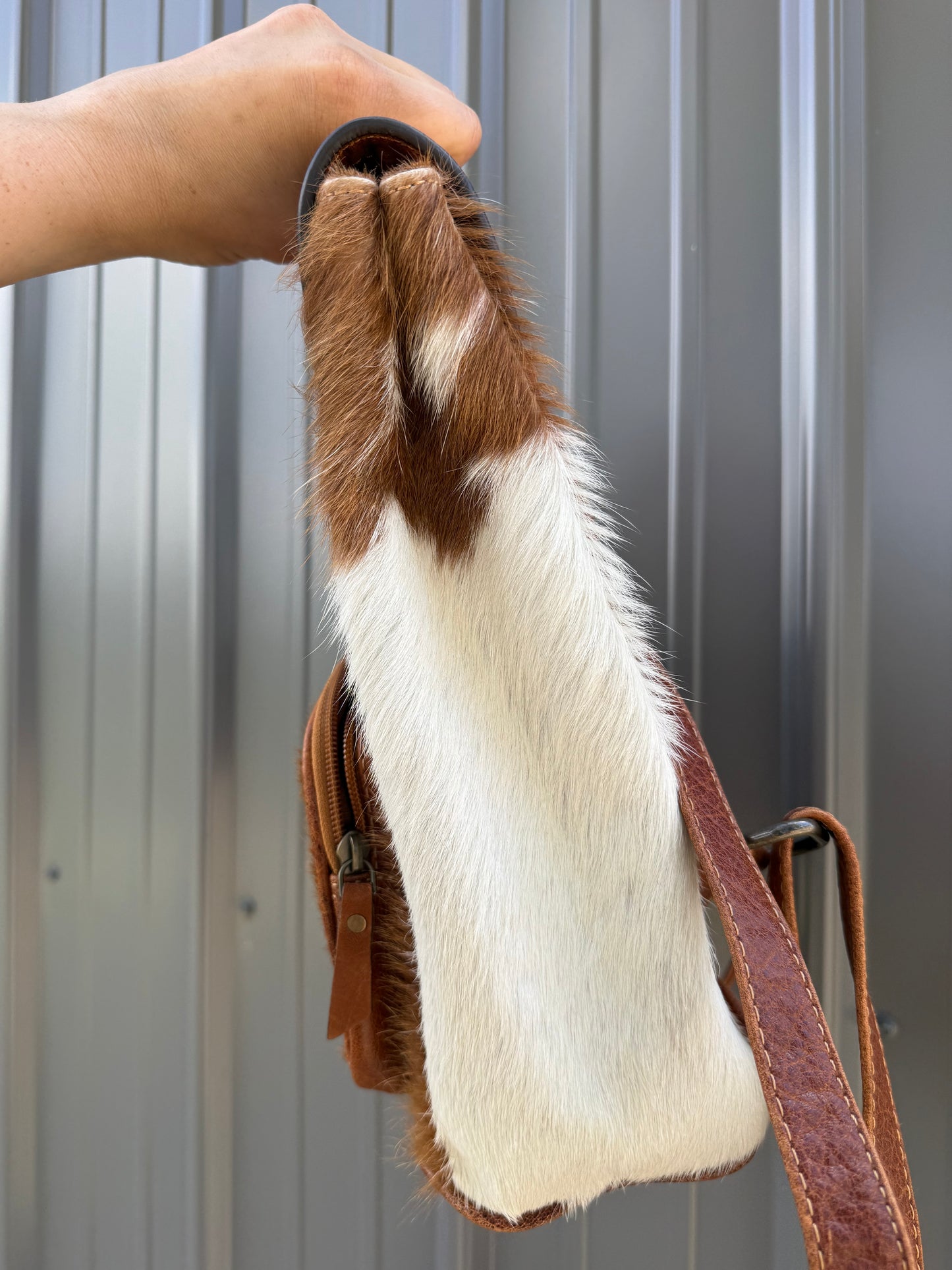 Genuine Tooled Leather Cowhide Turquoise Stone Buckle Mini Backpack