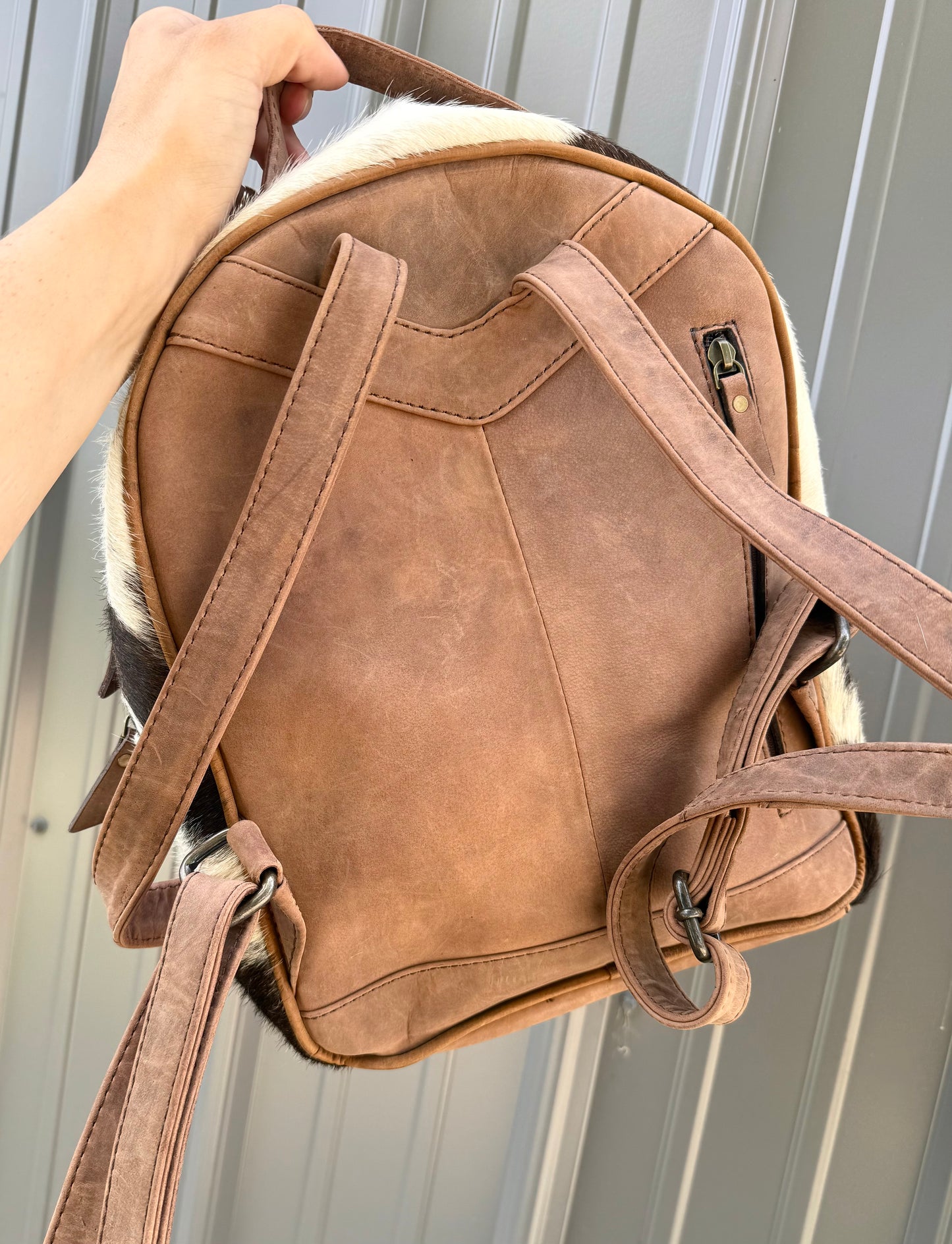 Genuine Tooled Leather Cowhide Mini Backpack