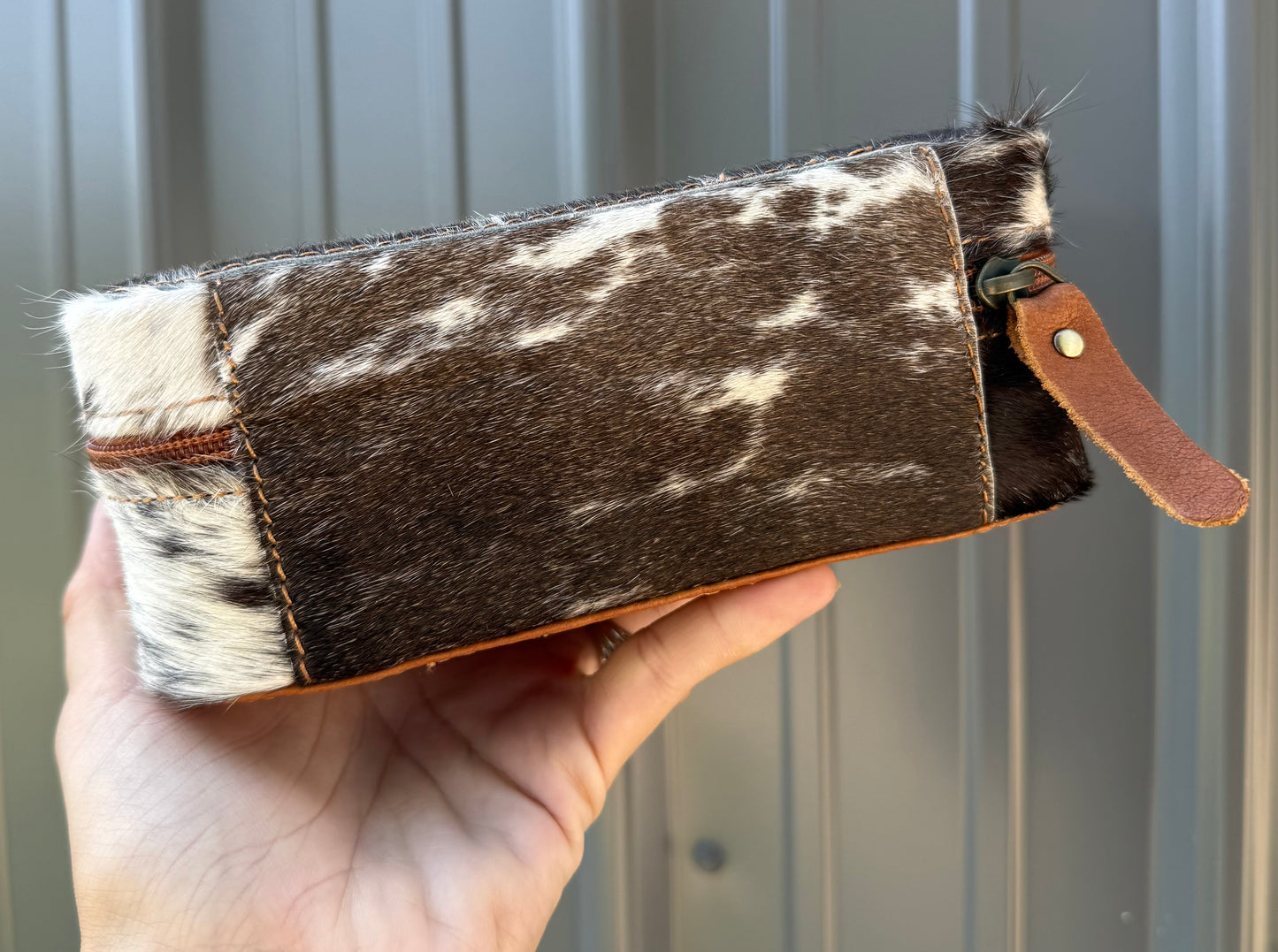 Dark Brown Spotted Cowhide Rectangle Jewelry Zipper Box