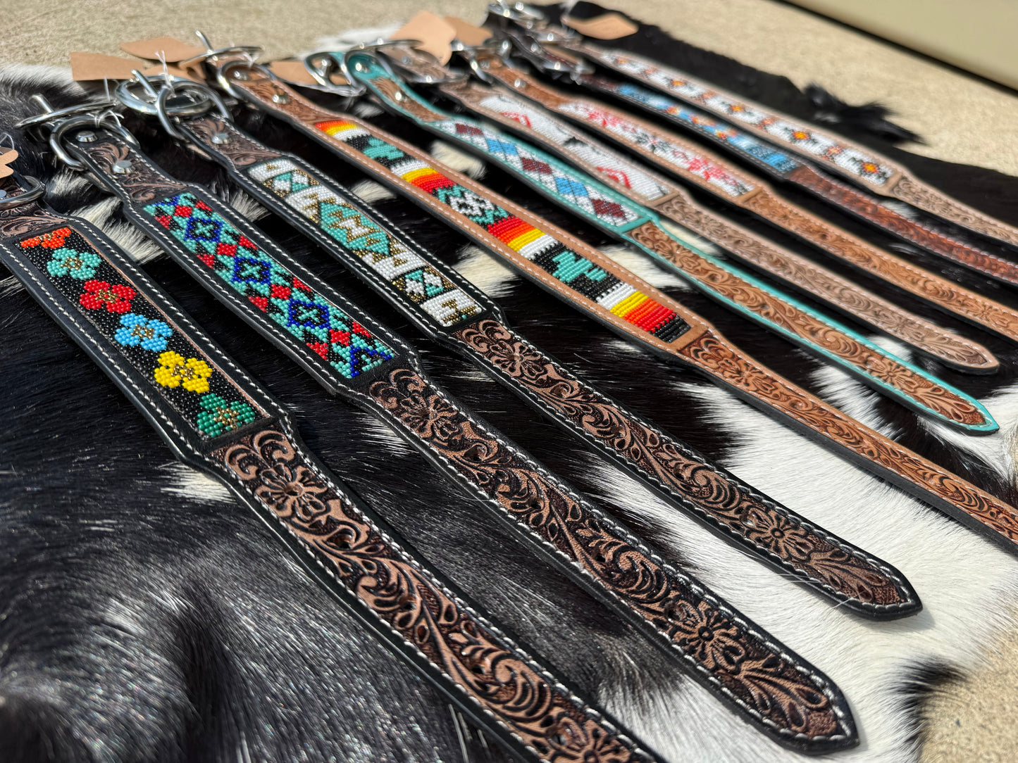 Western Genuine Leather Beaded Dog Collar