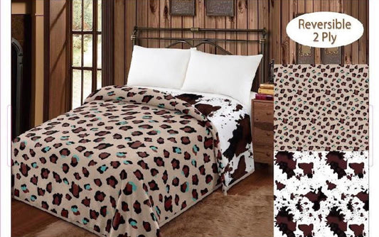 Cheetah Turquoise Brown Cowhide Reversible Blanket