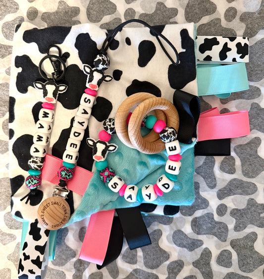 Pink and Turquoise Aztec Cowhide Baby Bundle