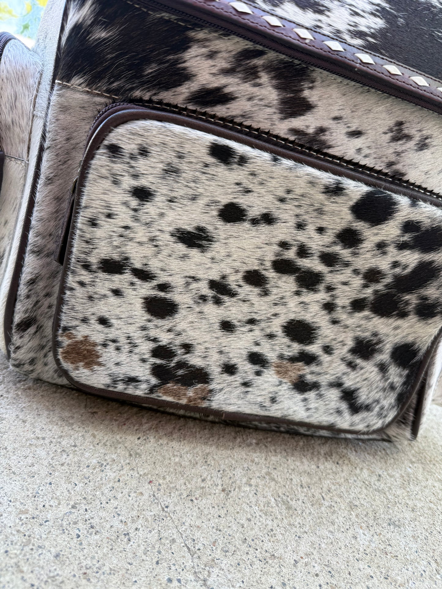 Tooled Leather Dark Brown Speckled Cowhide Backpack / Diaper Bag