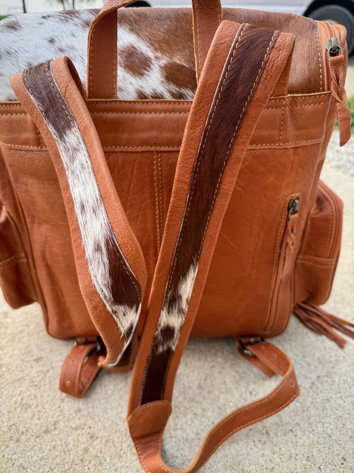 Brown Leather Cowhide Backpack / Diaper Bag