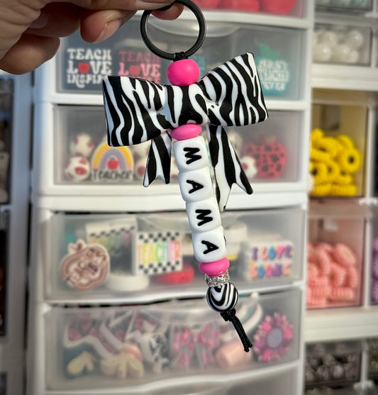 Zebra Bow Mama Keychain