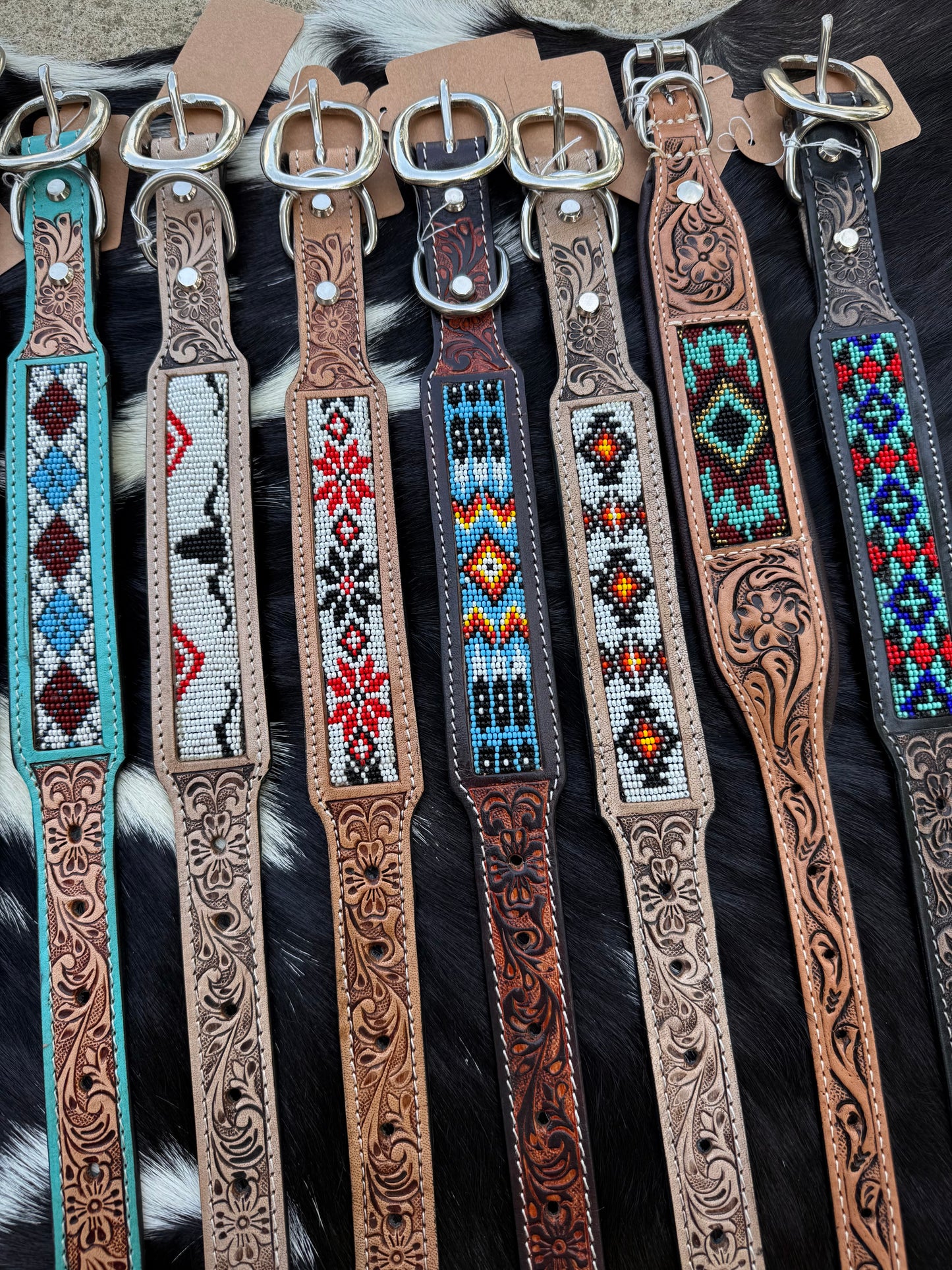 Western Genuine Leather Beaded Dog Collar