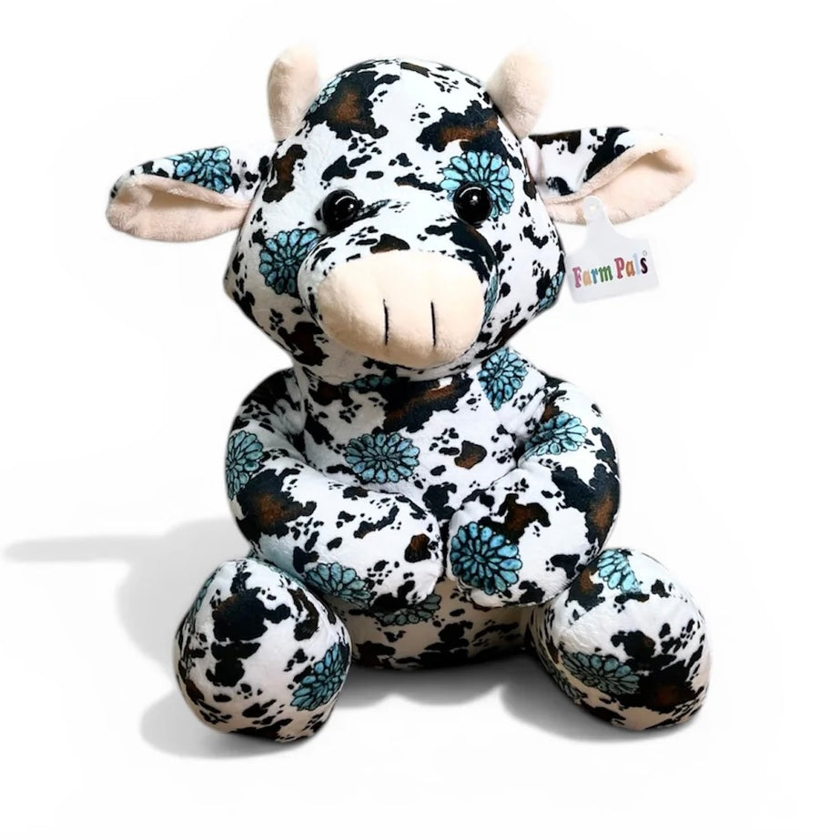 Brown Cowhide Concho Sitting Cow Plushie
