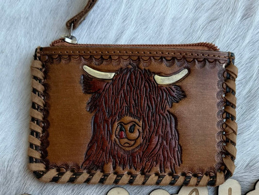 PREORDER Tooled Leather Coin Purse with Cowhide backing