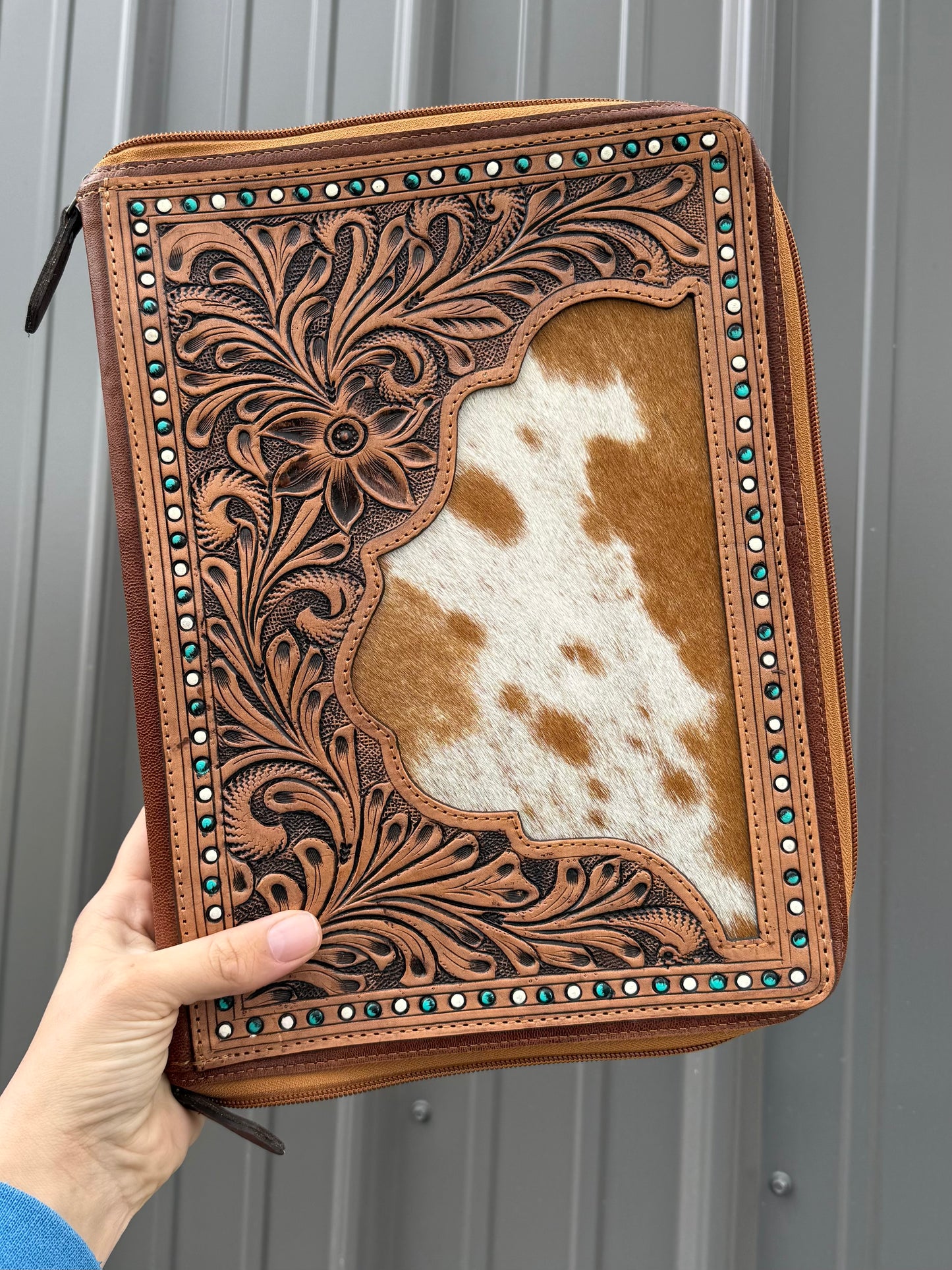 Brown Tooled Leather Binder Planner Tooled Leather Cowhide