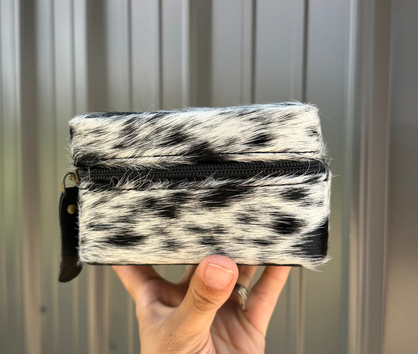 Black Speckled Cowhide Square Jewelry Zipper Box