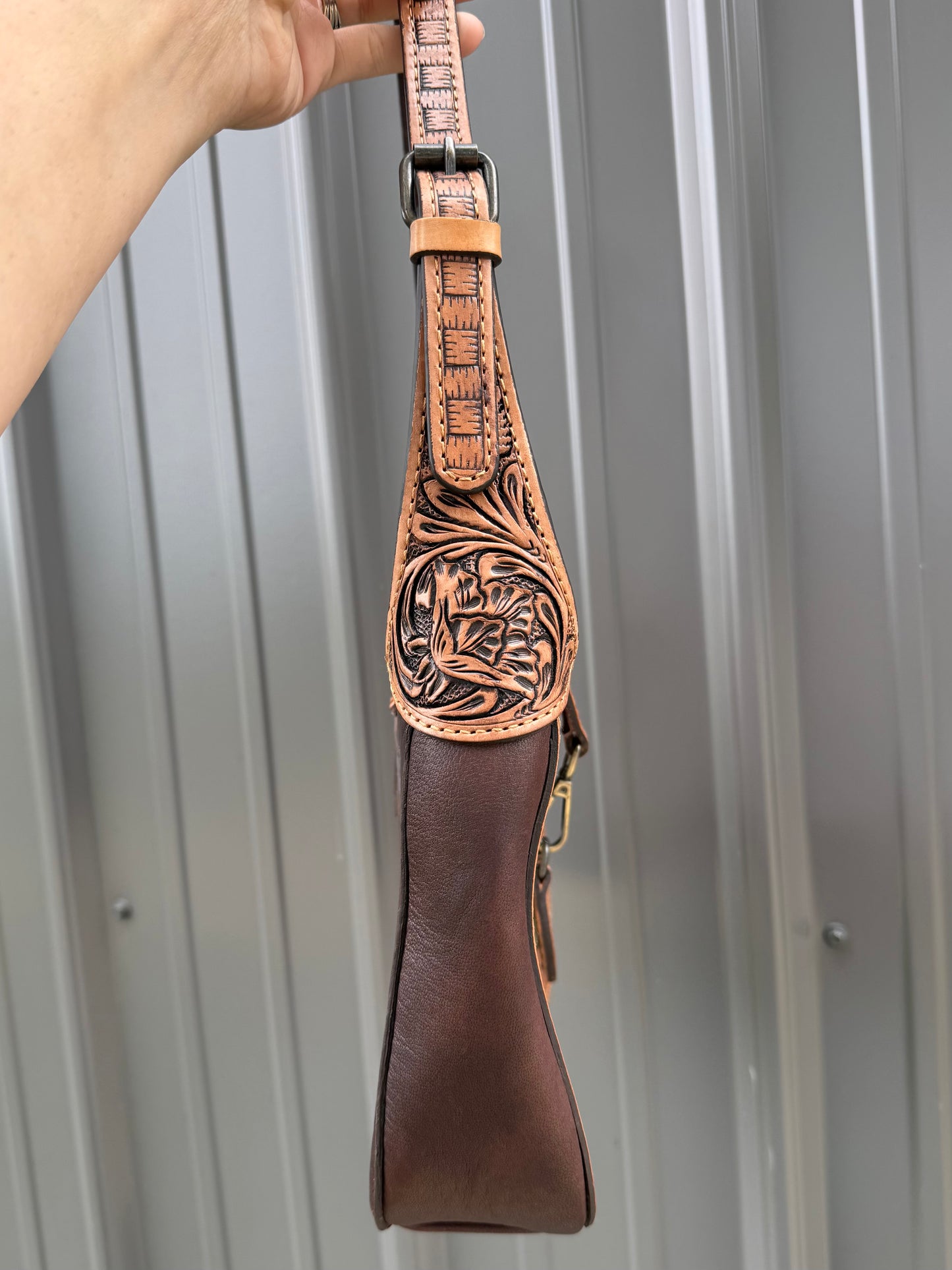 Tooled Genuine Brown Cowhide Purse