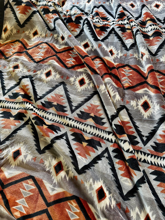 Rust/ Gray Black Aztec Super Plush King Blanket