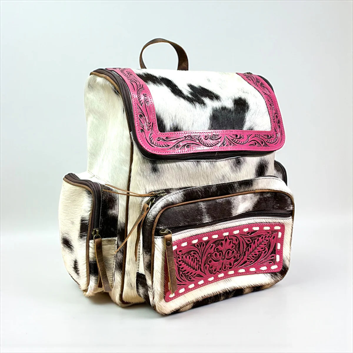 Pink Tooled Leather Cowhide Backpack/ Diaper Bag