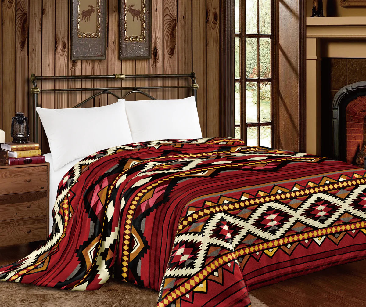 PREORDER Red Maroon Black Beige Aztec Super Plush King Blanket
