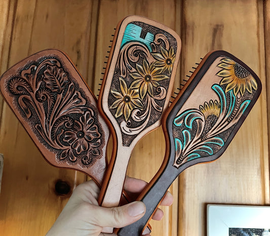 Tooled Leather Hair Brush