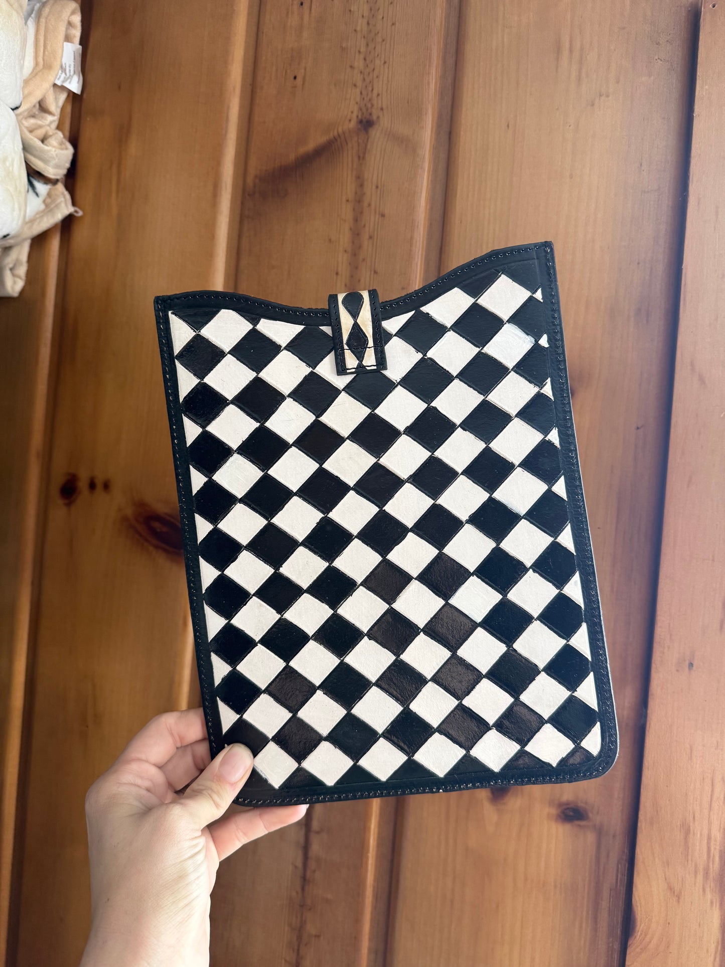 Genuine Tooled Checkered Leather IPad Case