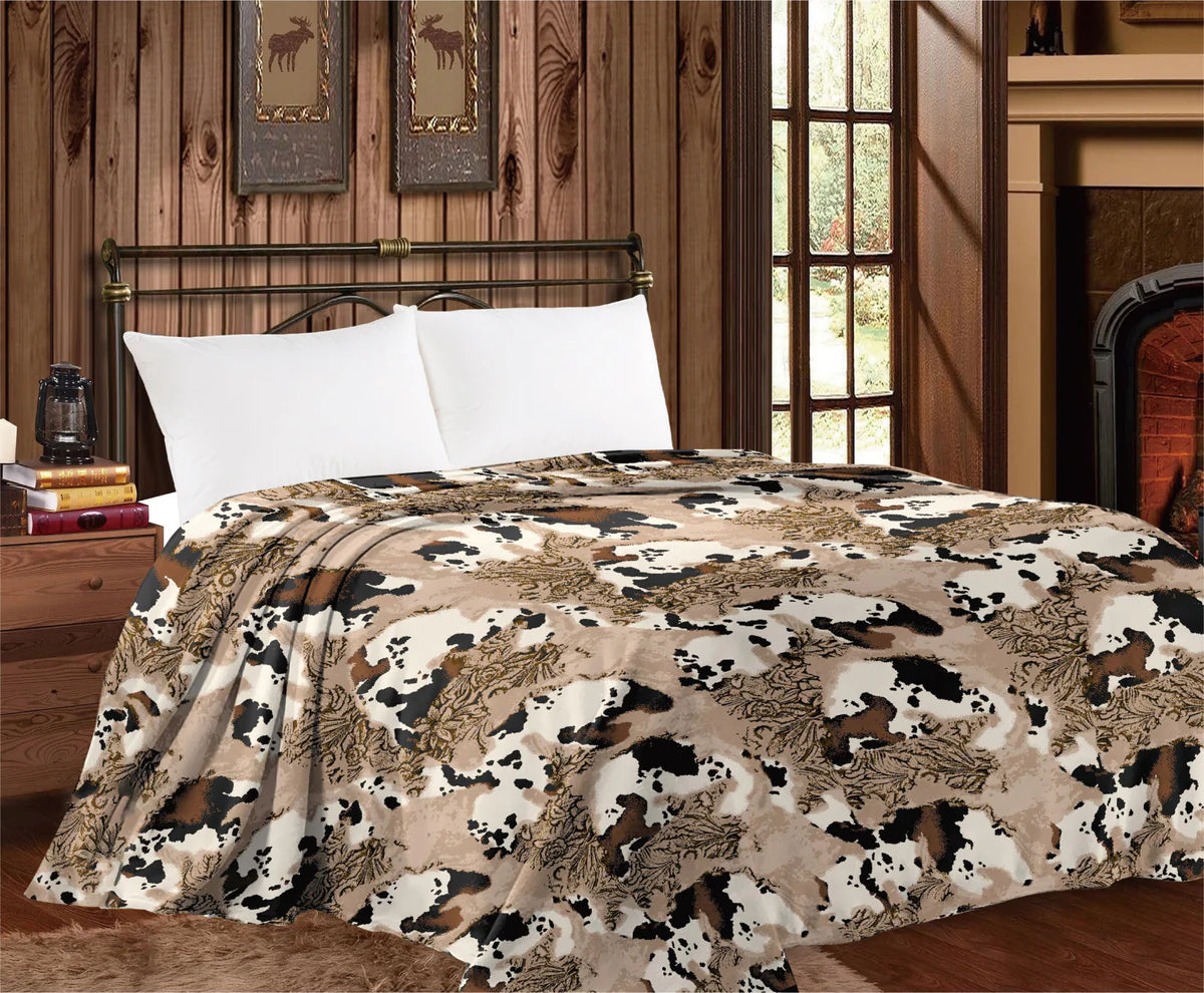 Tooled Leather Cowhide Super Plush King Blanket