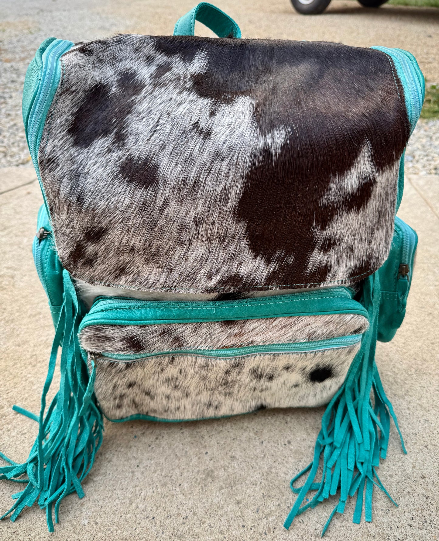 Turquoise Leather Cowhide Backpack / Diaper Bag