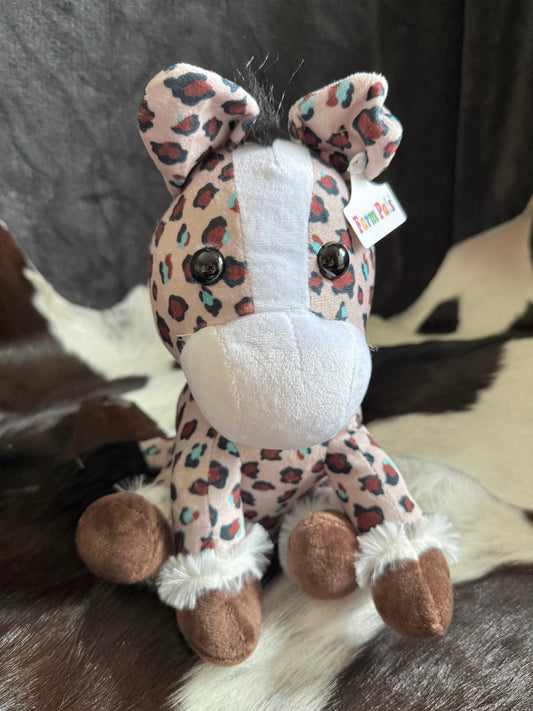 Beige Cheetah with Turquoise Sitting Horse Plushie