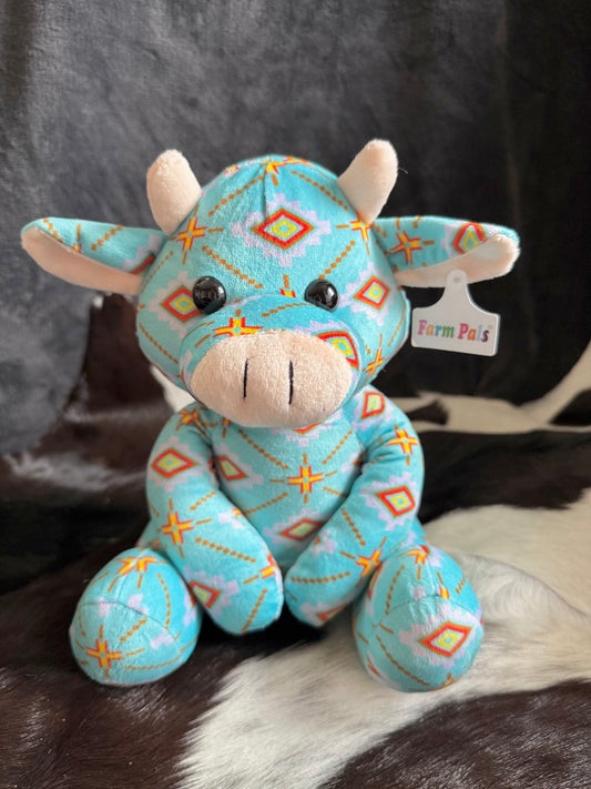 Turquoise Aztec Sitting Cow Plushie
