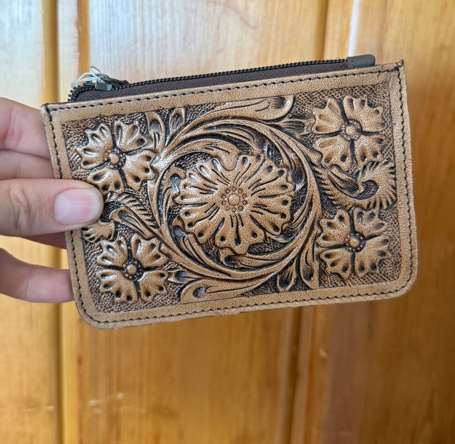 Tooled Flower Coin Purse with Card Slots