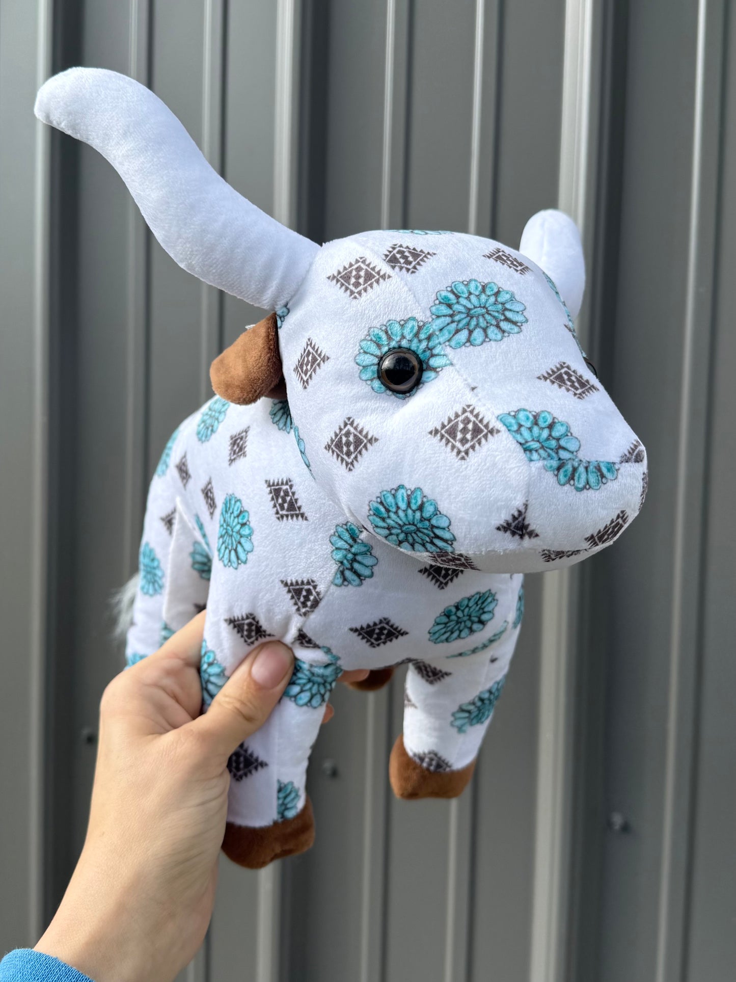 Medium Plushie White Turquoise Stone Concho Long Horn